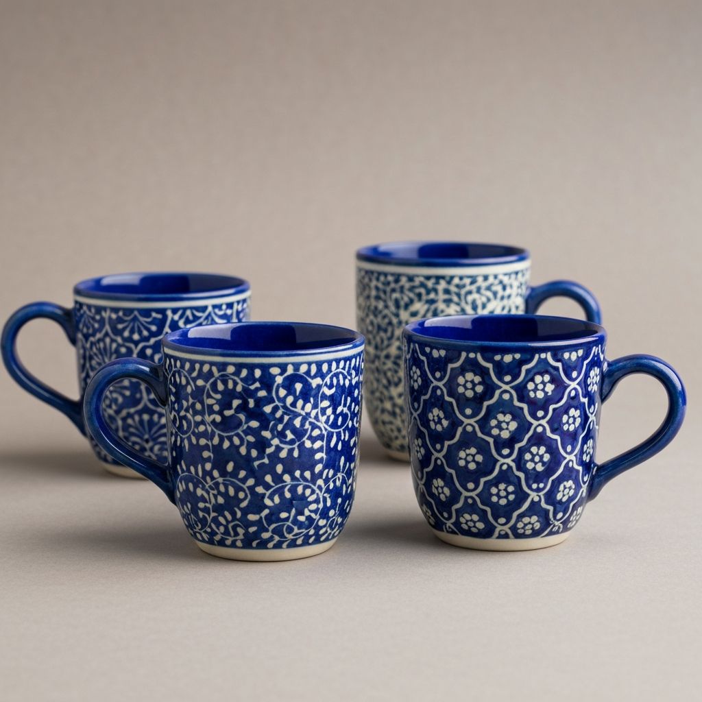 Blue Pottery Mug Set